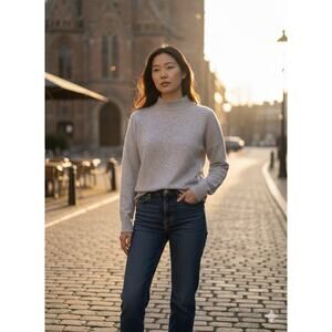 Women's Madewell Grey 100% Cashmere Mockneck Cropped Sweater Size Small